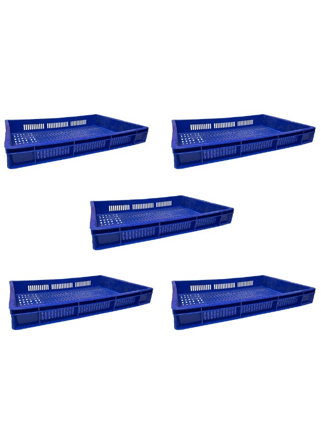 Plastica Industries LLC 5pcs of Ventilated Plastic Crate 600x400x80mm, 16L Stackable Storage Box for Fresh Produce, Food, Agriculture, Warehouse & Industrial Use - Blue - Image 1